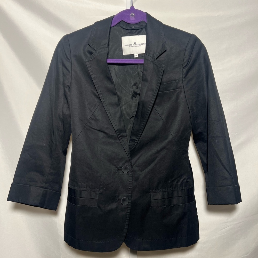 Designers Remix Collection By Charlotte Eskildsen Black Blazer 3/4 Sleeve